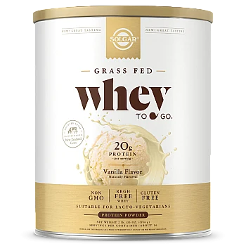 אבקת חלבון סולגאר מֵי גבינה Whey To Go בטעם ונילה - משקל 907 גרם מבית SOLGAR
