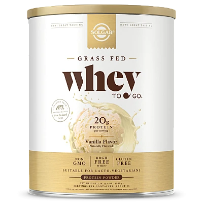 אבקת חלבון סולגאר מֵי גבינה Whey To Go בטעם ונילה - משקל 907 גרם מבית SOLGAR