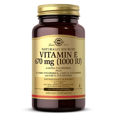 ויטמין E סולגאר 670 מ"ג ממקור טבעי 1000 יחב"ל - 100 כמוסות רכות מבית SOLGAR