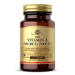 סולגאר ויטמין A יבש‏ 1500 מק"ג (5,000 יחב"ל) 100 טבליות - מבית SOLGAR