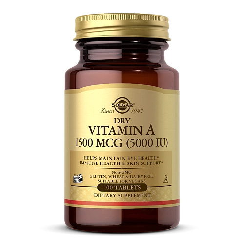 סולגאר ויטמין A יבש‏ 1500 מק"ג (5,000 יחב"ל) 100 טבליות - מבית SOLGAR