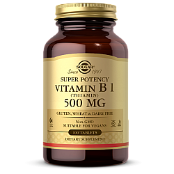 סולגאר ויטמין B1 (תיאמין) 500 מ"ג תכולה 100 טבליות - מבית SOLGAR