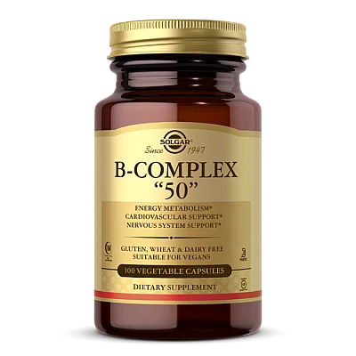 סולגאר קומפלקס ויטמיני B-50 במינון מוגבר - 100 כמוסות מבית SOLGAR
