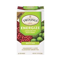 טווינינגס תה ירוק עם מאצ׳ה Energize בטעם חמוציות וליים 18 שקיקי - מבית Twinings