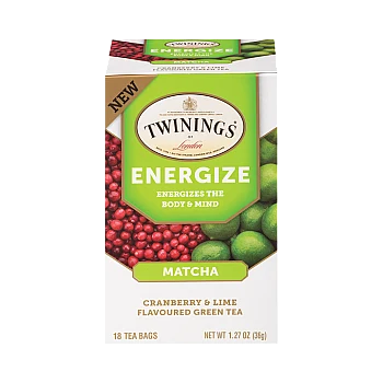 טווינינגס תה ירוק עם מאצ׳ה Energize בטעם חמוציות וליים 18 שקיקי - מבית Twinings
