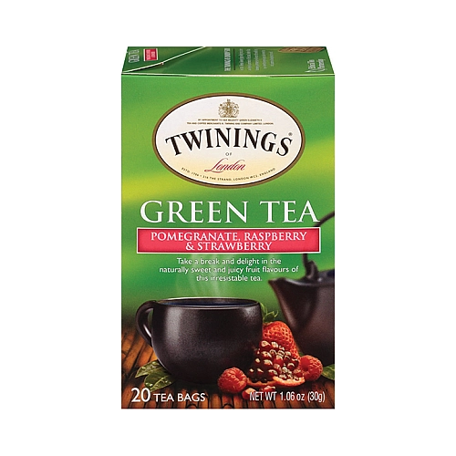 טווינינגס תה ירוק עם רימון פטל ותות 20 שקיות - מבית Twinings