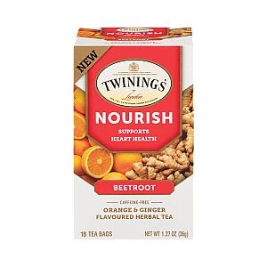 טווינינגס תה צמחי הזנה Nourish סלק תפוז וג'ינג'ר ללא קפאין 18 שקיקי - מבית Twinings