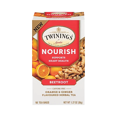 טווינינגס תה צמחי הזנה Nourish סלק תפוז וג'ינג'ר ללא קפאין 18 שקיקי - מבית Twinings