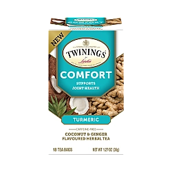 טווינינגס תה צמחי הקלה Comfort כורכום קוקוס וג'ינג'ר ללא קפאין 18 שקיקי - מבית Twinings