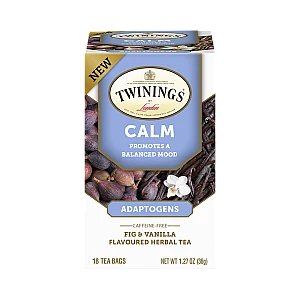 טווינינגס תה צמחים הרגעה טבעי אדפטוגנים Calm תאנה וניל ללא קפאין 18 שקיקי - מבית Twinings