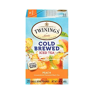 טווינינגס תה קר חליטה קרה ותה שחור Cold Brewed Iced Tea לא ממותק בטעם אפרסק 20 שקיקי - מבית Twinings