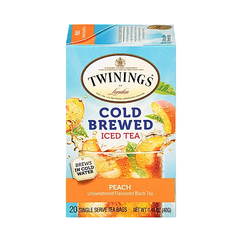 טווינינגס תה קר חליטה קרה ותה שחור Cold Brewed Iced Tea לא ממותק בטעם אפרסק 20 שקיקי - מבית Twinings טווינינגס תה קר חליטה קרה ותה שחור Cold Brewed Iced Tea לא ממותק בטעם אפרסק 20 שקיקי - מבית Twinings