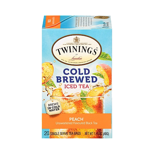 טווינינגס תה קר חליטה קרה ותה שחור Cold Brewed Iced Tea לא ממותק בטעם אפרסק 20 שקיקי - מבית Twinings