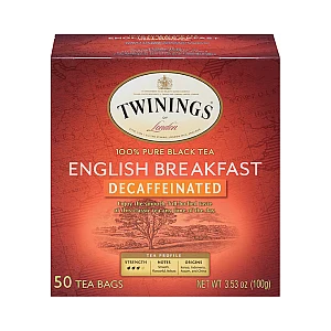 תה טווינינגס אינגליש ברקפסט נטול קפאין English Breakfast בשקיות 50 יחידות - מבית Twinings