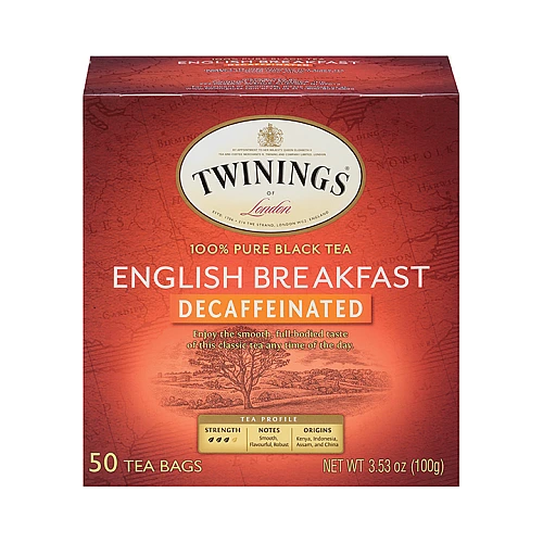 תה טווינינגס אינגליש ברקפסט נטול קפאין English Breakfast בשקיות 50 יחידות - מבית Twinings