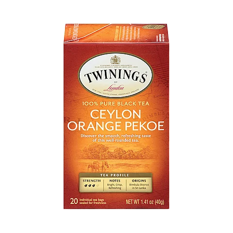 תה טווינינגס תה פיקו כתום ציילון Ceylon Orange Pekoe Tea בשקיות 20 יחידות - מבית Twinings תה טווינינגס תה פיקו כתום ציילון Ceylon Orange Pekoe Tea בשקיות 20 יחידות - מבית Twinings