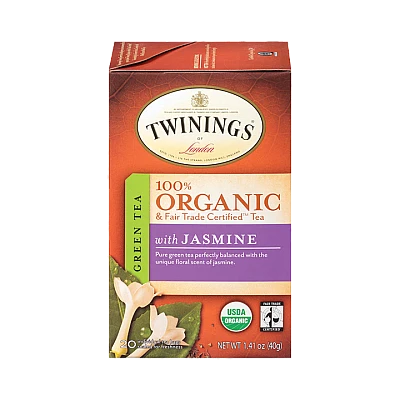 תה ירוק טווינינגס יסמין אורגני בשקיות 20 יחידות - מבית Twinings