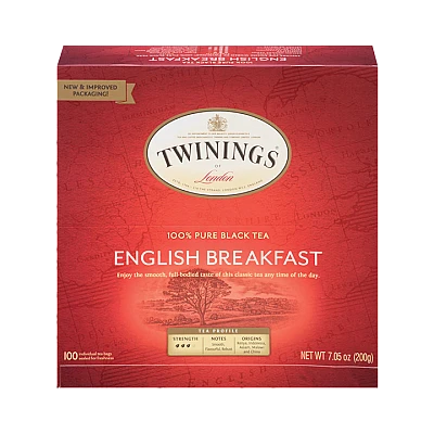 תה שחור טווינינגס אינגליש ברקפסט English Breakfast בשקיות 100 יחידות - מבית Twinings