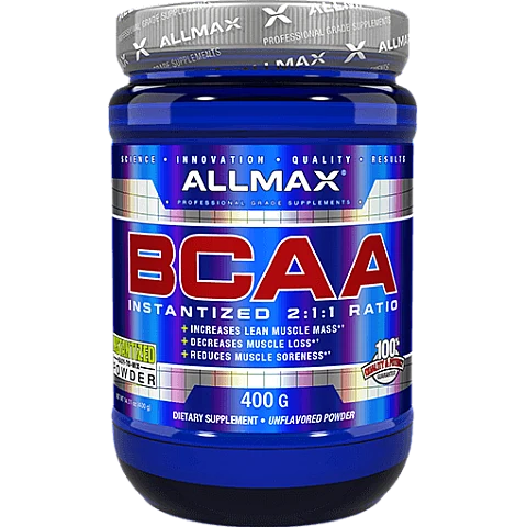 חומצות אמינו BCAA יחס 2-1-1, 400 גרם מבית ALLMAX חומצות אמינו BCAA יחס 2-1-1, 400 גרם מבית ALLMAX