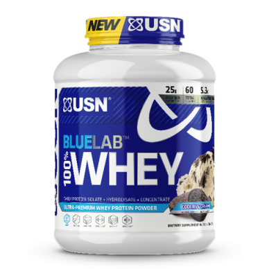 אבקת חלבון מי גבינה BlueLab 100% Whey בטעם קרם עוגיות 2.04  ק"ג - מבית USN