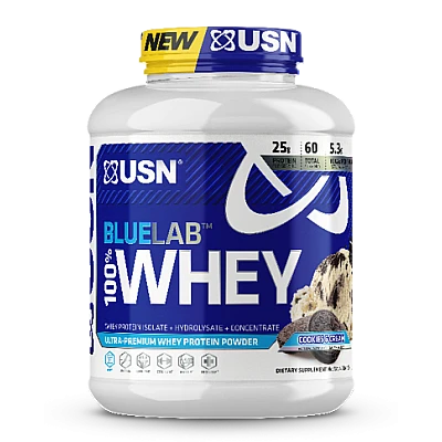 אבקת חלבון מי גבינה BlueLab 100% Whey בטעם קרם עוגיות 2.04  ק"ג - מבית USN