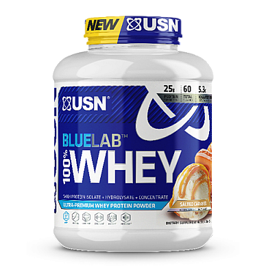 אבקת חלבון מי גבינה BlueLab 100% Whey בטעם קרמל מלוח 2.04  ק"ג - מבית USN