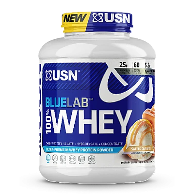 אבקת חלבון מי גבינה BlueLab 100% Whey בטעם קרמל מלוח 2.04  ק"ג - מבית USN