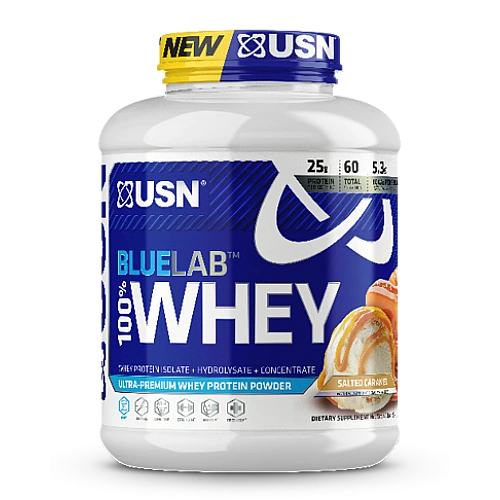 אבקת חלבון מי גבינה BlueLab 100% Whey בטעם קרמל מלוח 2.04  ק"ג - מבית USN