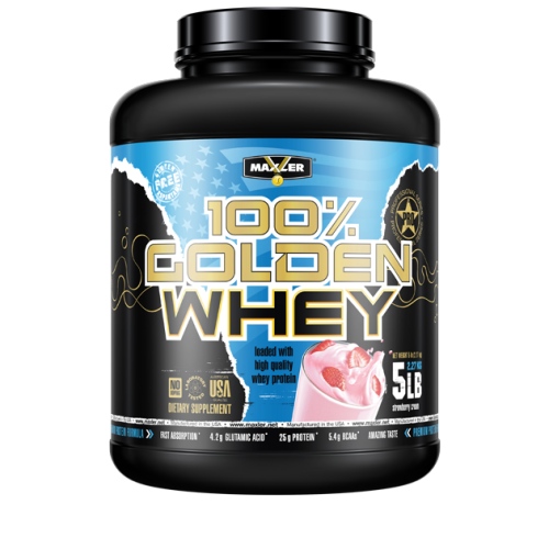 אבקת חלבון מי גבינה באיכות גבוהה 100% Golden Whey בטעם גקרם תות 2.3 קג - מבית MAXLER