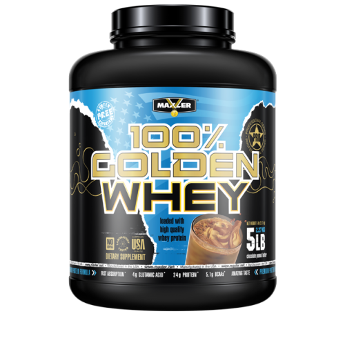 אבקת חלבון מי גבינה באיכות גבוהה 100% Golden Whey בטעם שוקולד חמאת בוטנים 2.3 קג - מבית MAXLER