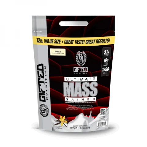 גיינר לעליה מהירה במאסה ULTIMATE MASS - יחס 1:5 בטעם וניל - משקל 5.4 ק"ג - מבית Gifted Nutrition גיינר לעליה מהירה במאסה ULTIMATE MASS - יחס 1:5 בטעם וניל - משקל 5.4 ק"ג - מבית Gifted Nutrition