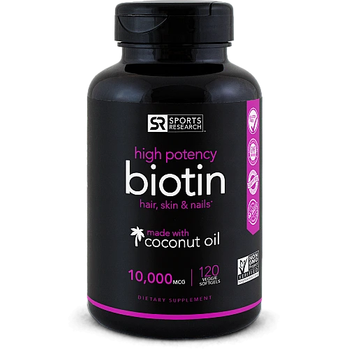 ביוטין 10,000 מקג עם שמן קוקוס - 120 כמוסות מבית Sports Research