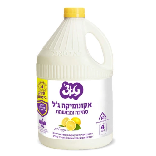 טאצ׳ אקונומיקה סמיכה בריח לימון עם פקק חסין פתיחה לילדים בתכולת 4 ליטר