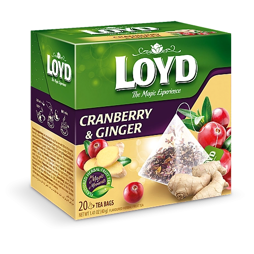 חליטת פירות עם חמוציות וג'ינגר לויד 20 שקיות תה פירמידה - LOYD