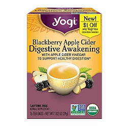 יוגי תה התעוררות עיכול סיידר תפוחים אוכמניות ללא קפאין 16 שקיקים - מבית Yogi Tea