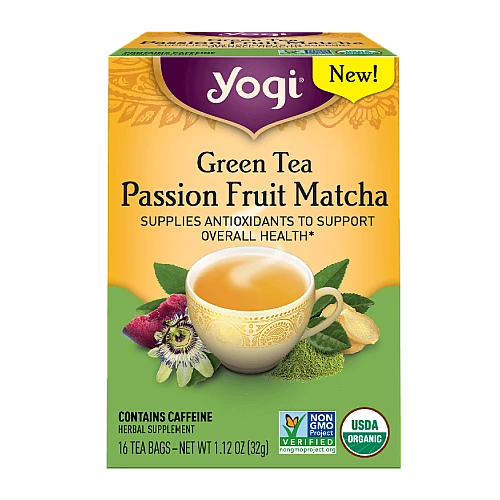 יוגי תה ירוק פסיפלורה מאצ'ה מכיל קפאין 16 שקיקים - מבית Yogi Tea