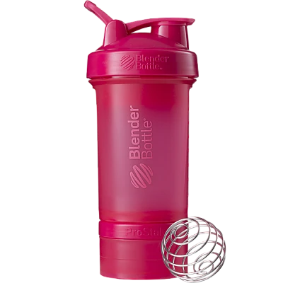 שייקר חכם מקצועי ורוד באיכות גבוהה אחסנה לאבקה וכדורים עם קפיץ 650 מ"ל - Blender Bottle