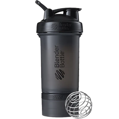 שייקר חכם מקצועי שחור באיכות גבוהה אחסנה לאבקה וכדורים עם קפיץ 650 מ"ל - Blender Bottle