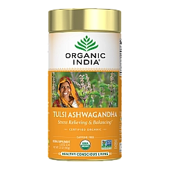 אורגניק אינדיה עלה תה טולסי אשוואגנדה נטול קפאין 100 גרם - מבית Organic India