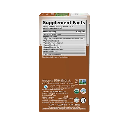 אורגניק אינדיה תה טולסי כורכום רואיבוס נטול קפאין 18 שקיקים חליטה - מבית Organic India