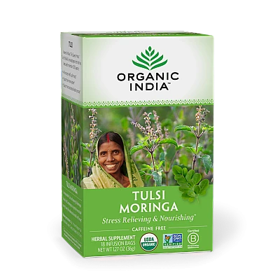 אורגניק אינדיה תה טולסי מורינגה נטול קפאין 18 שקיקים חליטה - מבית Organic India
