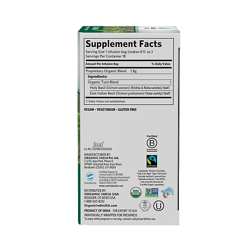 אורגניק אינדיה תה טולסי מקורי נטול קפאין 18 שקיקים חליטה - מבית Organic India