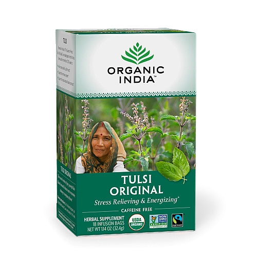 אורגניק אינדיה תה טולסי מקורי נטול קפאין 18 שקיקים חליטה - מבית Organic India