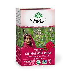 אורגניק אינדיה תה טולסי קינמון ורד (רוז) נטול קפאין 18 שקיקים חליטה - מבית Organic India