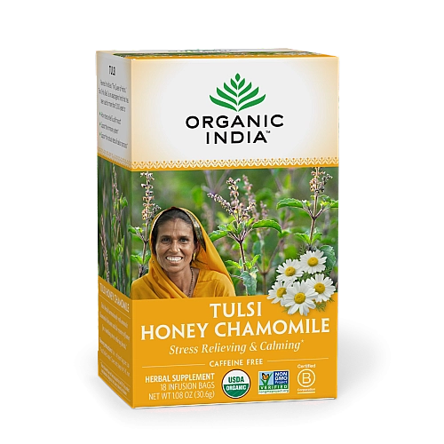 אורגניק אינדיה תה טולסי קמומיל דבש נטול קפאין 18 שקיקים חליטה - מבית Organic India