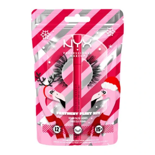 ניקס מארז איפור ⁦FEATHERY FLIRT KIT - 1 pair of eyelashes⁩  + 2⁦in1 Eyeliner and eyelash glue⁩ בתכולת 1 ערכה