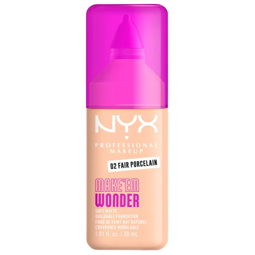 ניקס ⁦MAKE EM WONDER⁩  מייק אפ לגימור מאט טבעי ועמידות עוצמתית עד 24 שעות - ⁦FAIR PORCELAIN 02⁩ בתכולת 30 מ״ל