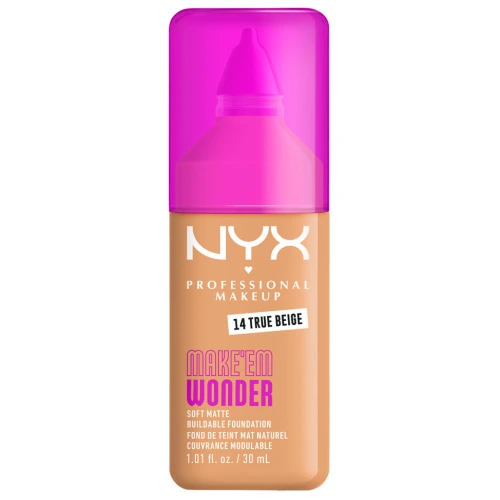ניקס ⁦MAKE EM WONDER⁩  מייק אפ לגימור מאט טבעי ועמידות עוצמתית עד 24 שעות - ⁦TRUE BEIGE 14⁩ בתכולת 30 מ״ל