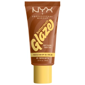 ניקס ⁦BUTTERMELT GLAZE⁩  מייק אפ טינט עד 24 שעות של לחות וגלואו לפנים - ⁦TOFFEE BUTTA 07⁩ בתכולת 30 מ״ל