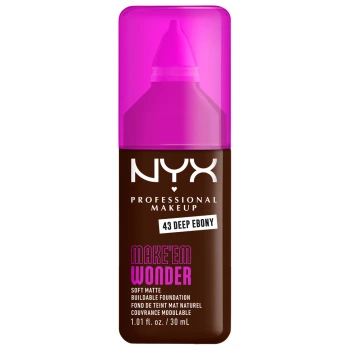 ניקס ⁦MAKE EM WONDER⁩  מייק אפ לגימור מאט טבעי ועמידות עוצמתית עד 24 שעות - ⁦DEEP EBONY 43⁩ בתכולת 30 מ״ל